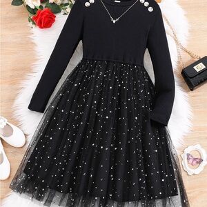 Girls Star Mesh Overlay Dress